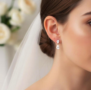 Pear Moissanite Drop Earrings, White Gold Moissanite Dangle Earrings, Sparkly Bridal Wedding Jewelry, Anniversary Gift for Her