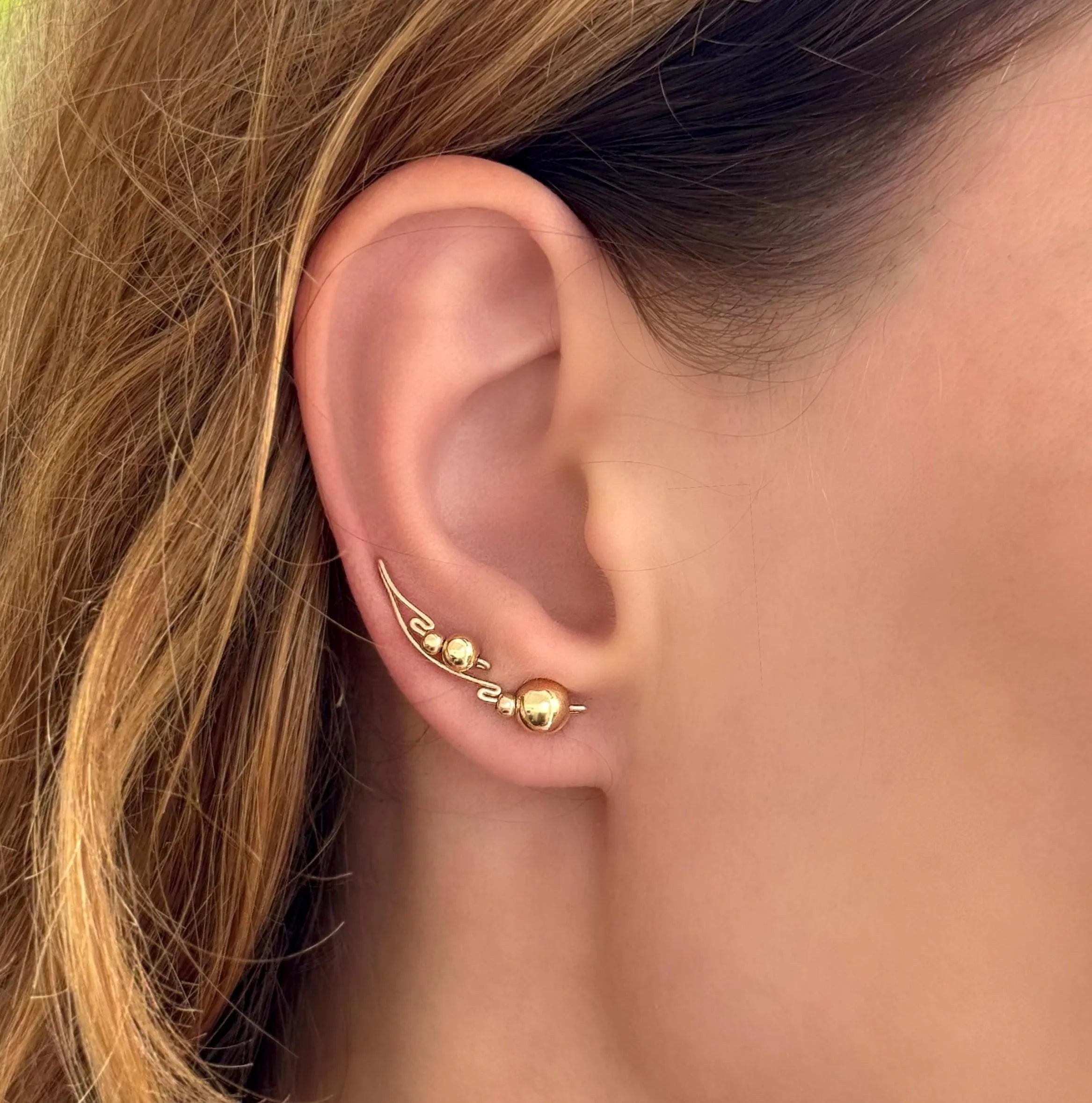 Gold Ear Climbers, Minimalist Handmade Jewelry Gift for Her