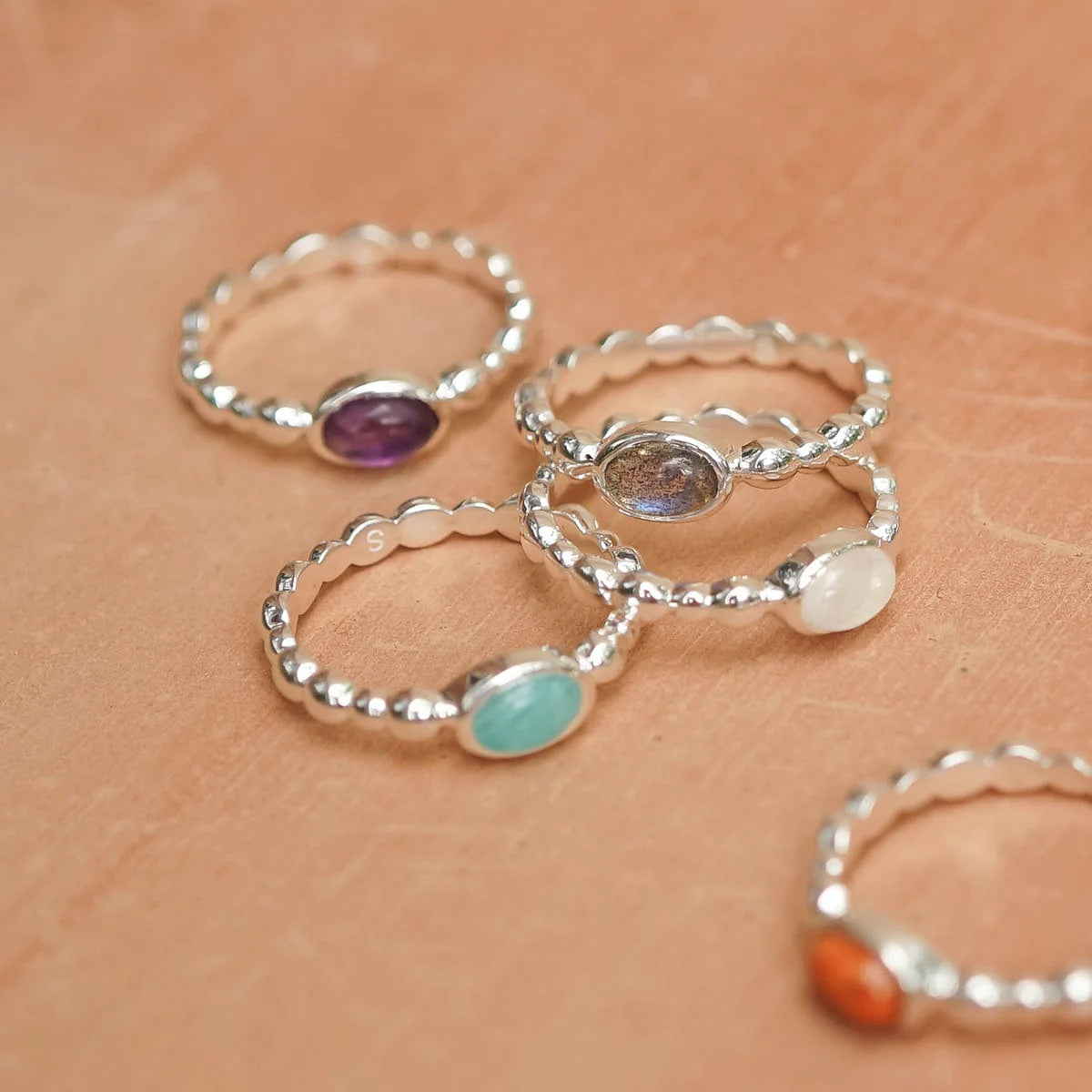 Healing Stone Bobble Ring Sterling Silver