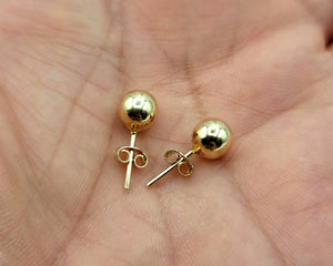 14K Solid Gold Ball Stud Earrings: Minimalist Dainty Jewelry