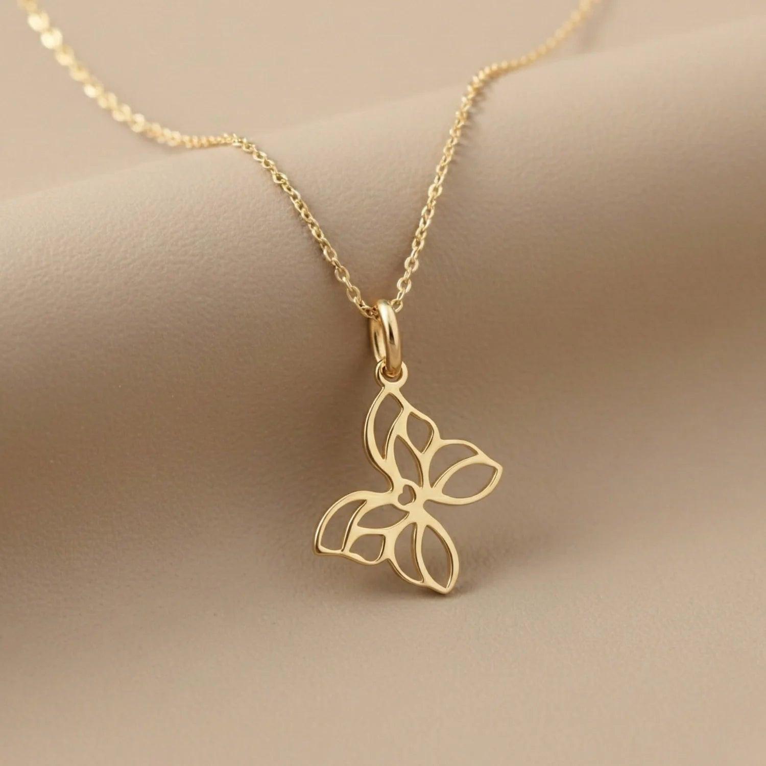 Gorgeous 14K Yellow Gold Butterfly Pendant Necklace - 18" Adjustable Chain.