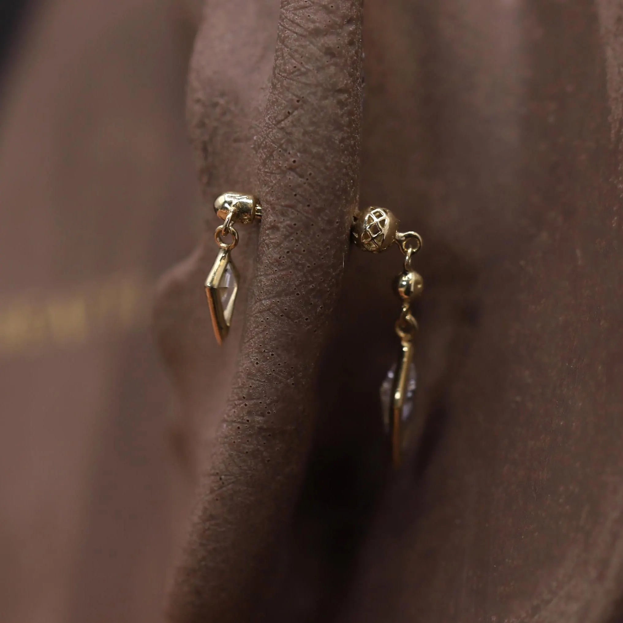 BEATTI Riké • 14K Solid Gold Double Diamond Barbell • Cartilage Earring • Forward Helix