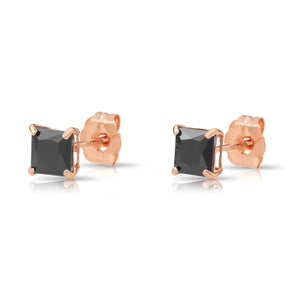 14K Gold Black Onyx Square CZ Studs, Princess-Cut Earrings with Push-Backs