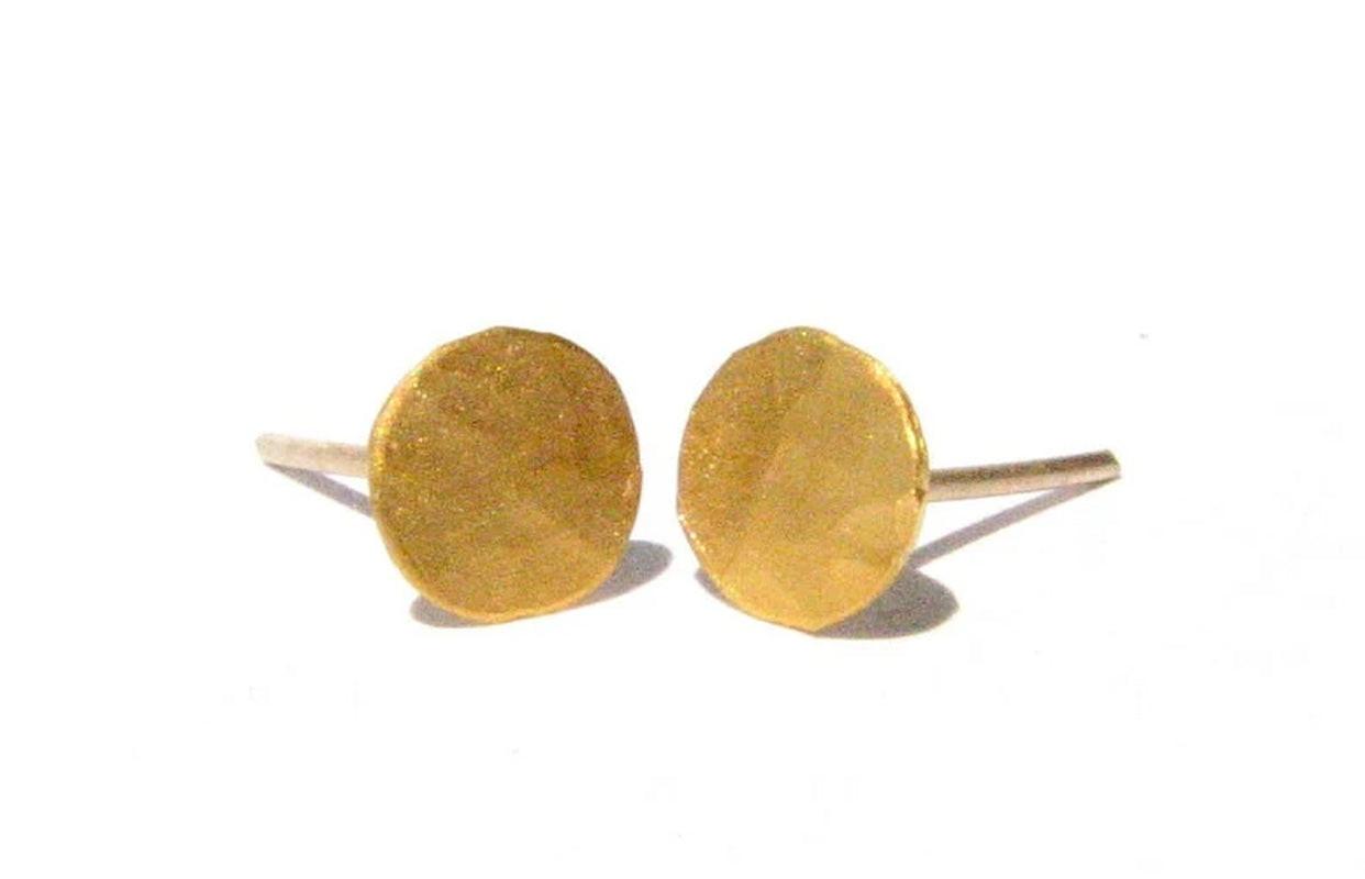 24K Solid Gold Stud Earrings, 5mm Pure Yellow Gold Post Earrings.