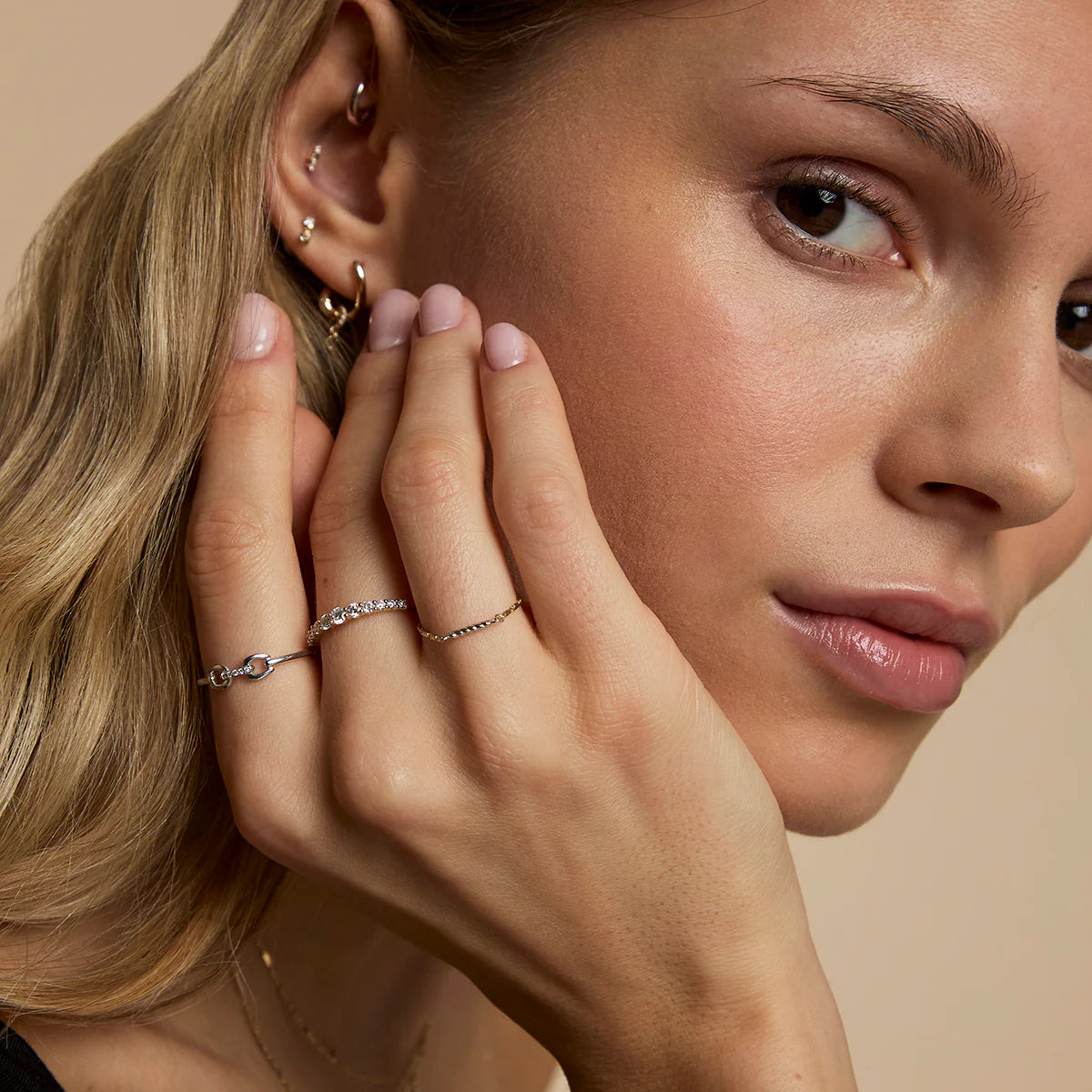 Diamond Hardware Ring in Solid White Gold