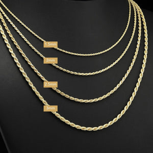 14K Gold Rope Chain Necklace – 925 Sterling Silver Dipped, Made in Italy.