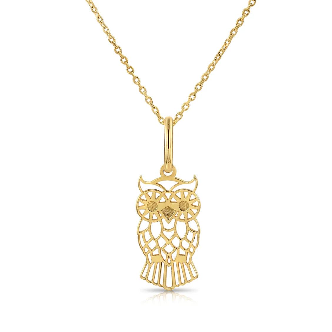 Stunning 14K Yellow Gold Owl Pendant Necklace - A Timeless Charm.