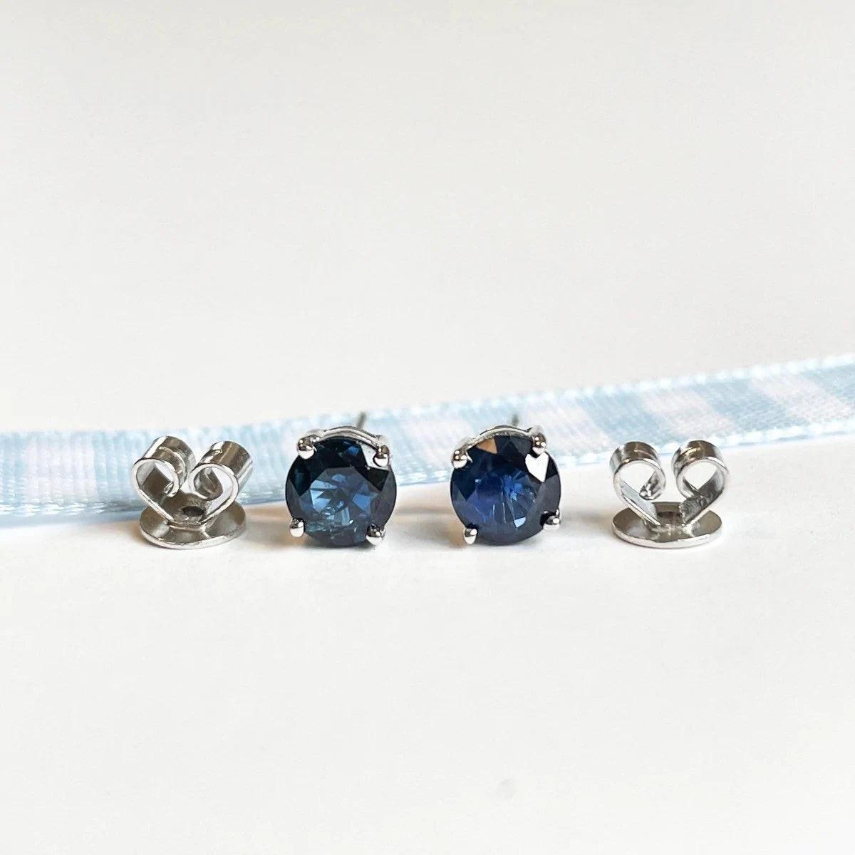Stunning 14K Solid Gold Sapphire Stud Earrings - Genuine Round Blue Gemstones for Women.