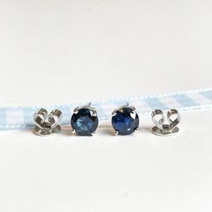 Stunning 14K Solid Gold Sapphire Stud Earrings - Genuine Round Blue Gemstones for Women.