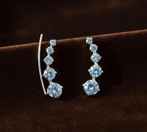 Sterling Silver Sapphire Blue CZ Ear Climbers, 18Mm