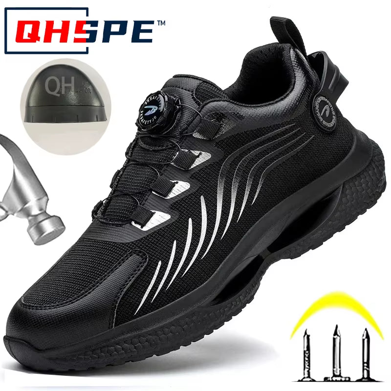 Rotating Button New Safety Shoes Men Anti-Smash Anti-Puncture Work Shoes Fashion Men Sport Shoes Security Protective Boots Men