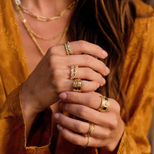 Stunning 18Ct Gold-Plated Amulet Band Ring.