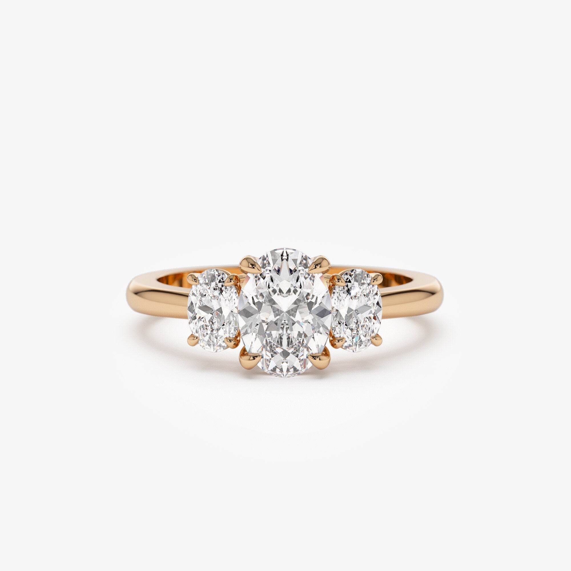 Engagement Ring Oval Shape, 1.50 Ctw 14K Gold Oval Shape Lab-Grown Diamond Three Stone Engagement Ring, Minimalist Wedding Ring, Serena