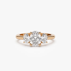 Engagement Ring Oval Shape, 1.50 Ctw 14K Gold Oval Shape Lab-Grown Diamond Three Stone Engagement Ring, Minimalist Wedding Ring, Serena