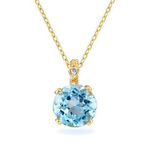 Stunning 14K Solid Gold Sky Blue Topaz & Diamond Accent Charm Pendant.