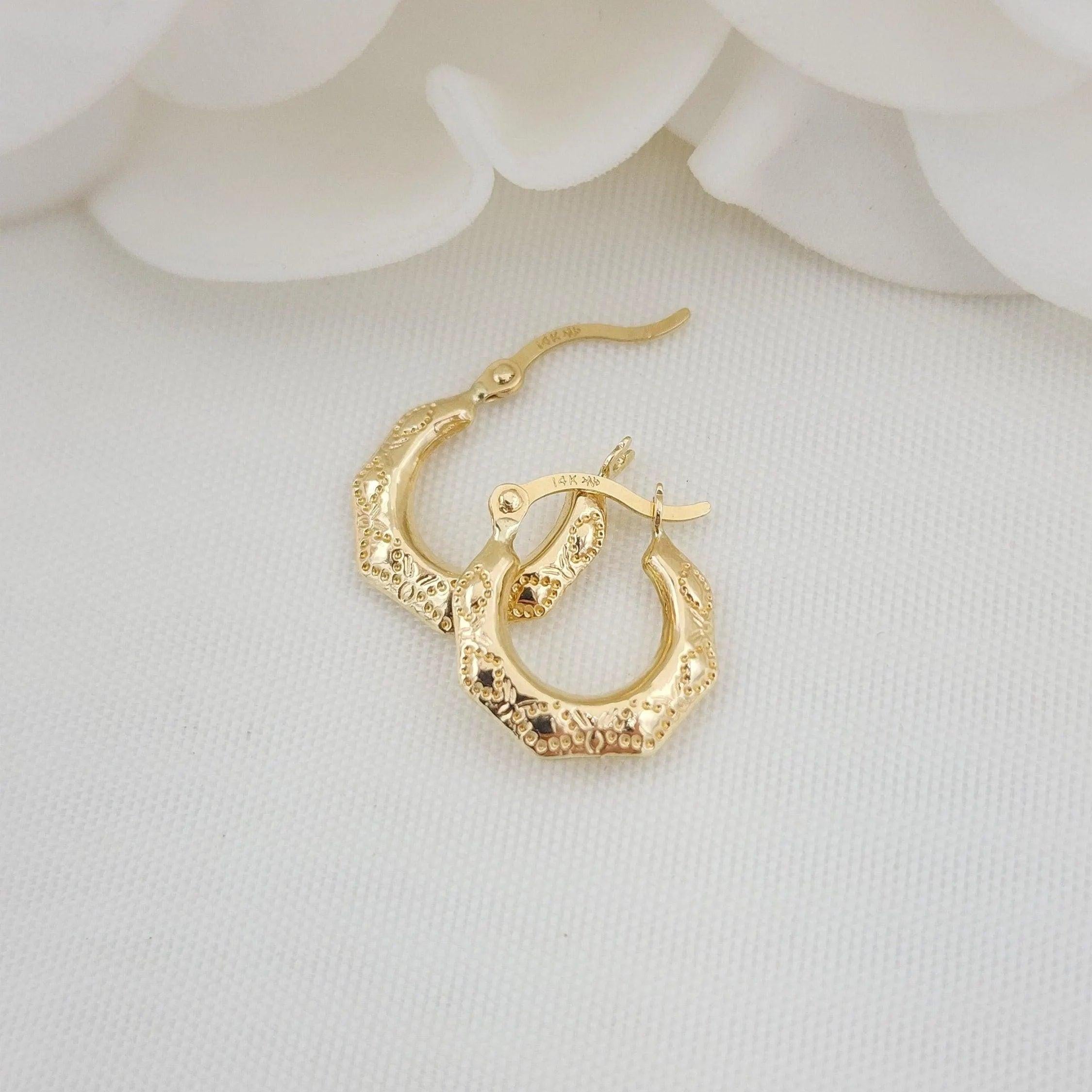 Stunning 14K Gold Textured 12mm Hoops - Perfect Earrings for Girls & Kids - Fine Jewelry.