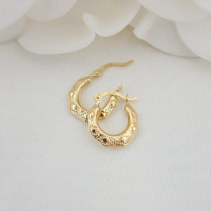 Stunning 14K Gold Textured 12mm Hoops - Perfect Earrings for Girls & Kids - Fine Jewelry.