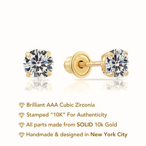10K Yellow Gold Solitaire Screwback Stud Earrings