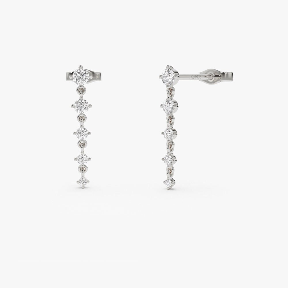 Dangle & Drop Earrings / 14K Gold Dangling 4 Prong Natural Diamond Drop Earrings by Ferkos Fine Jewelry