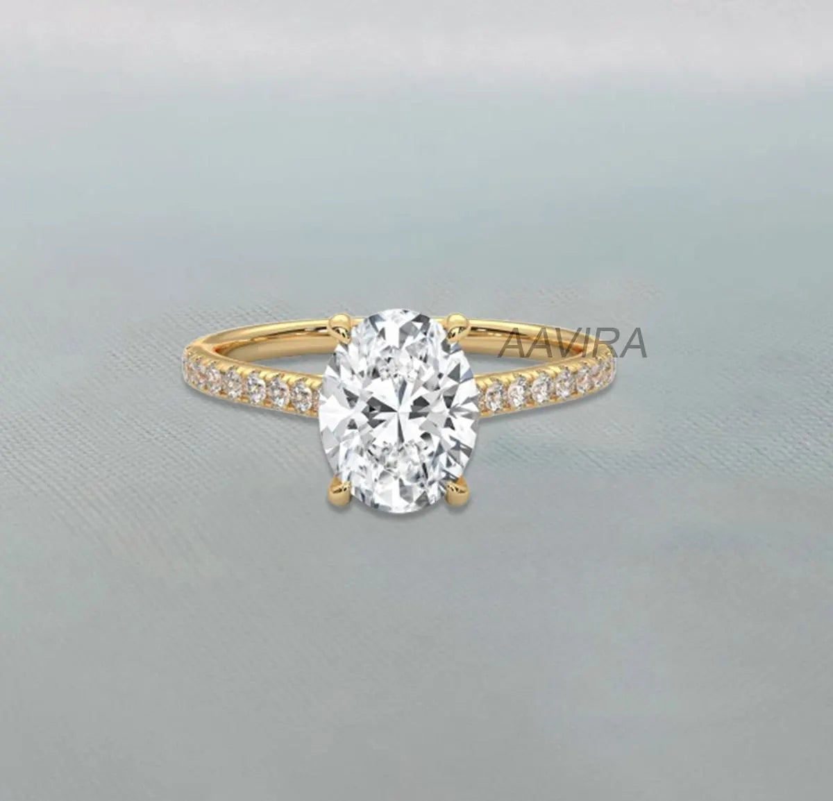 Oval Moissanite Engagement Ring: 925 Sterling Silver, 14K White Gold