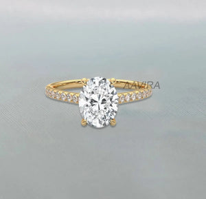 Oval Moissanite Engagement Ring: 925 Sterling Silver, 14K White Gold