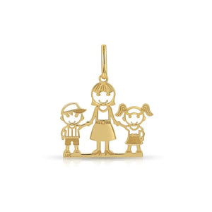 Beautiful 14K Yellow Gold Mom and Children Pendant Necklace.