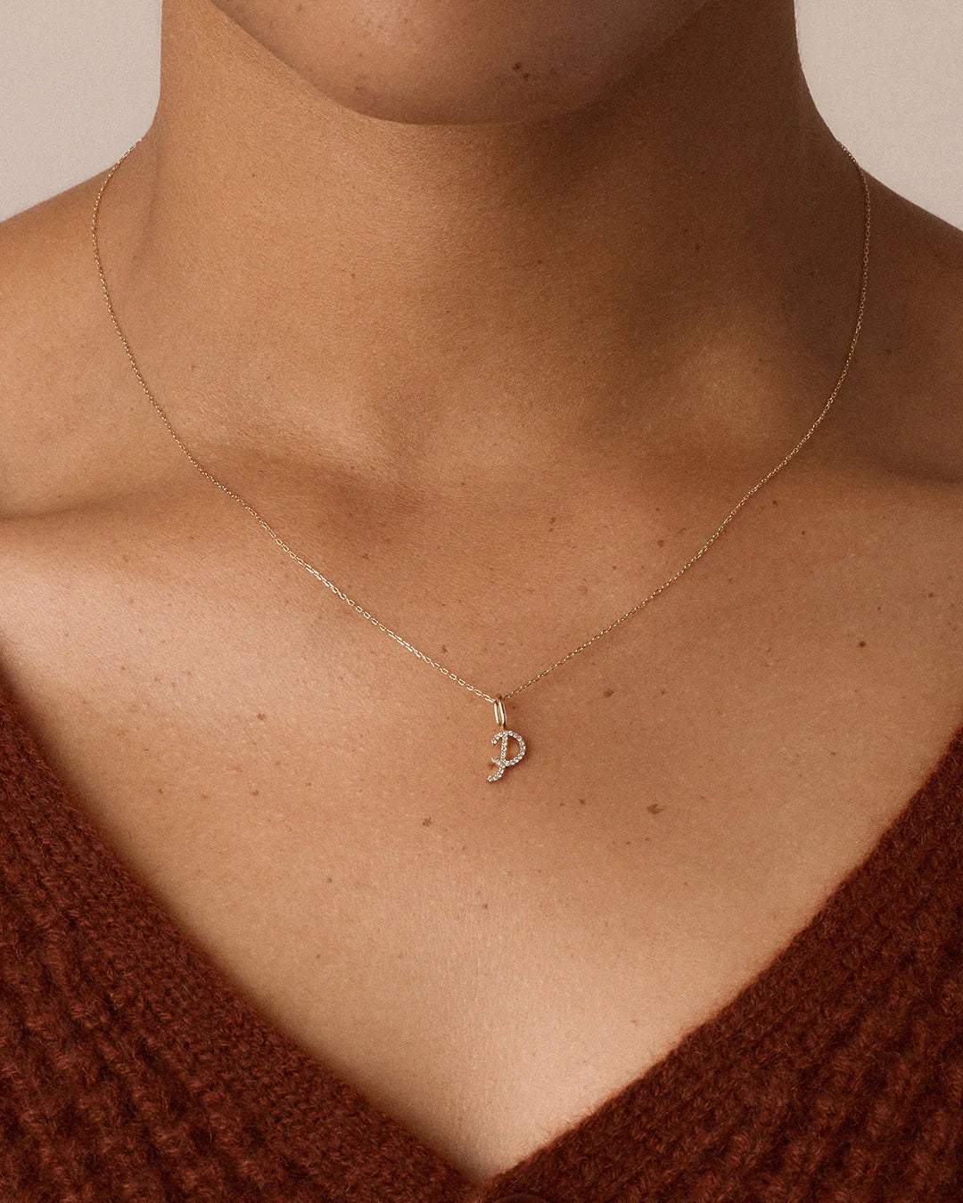 Diamond Script Alphabet Charm Necklace