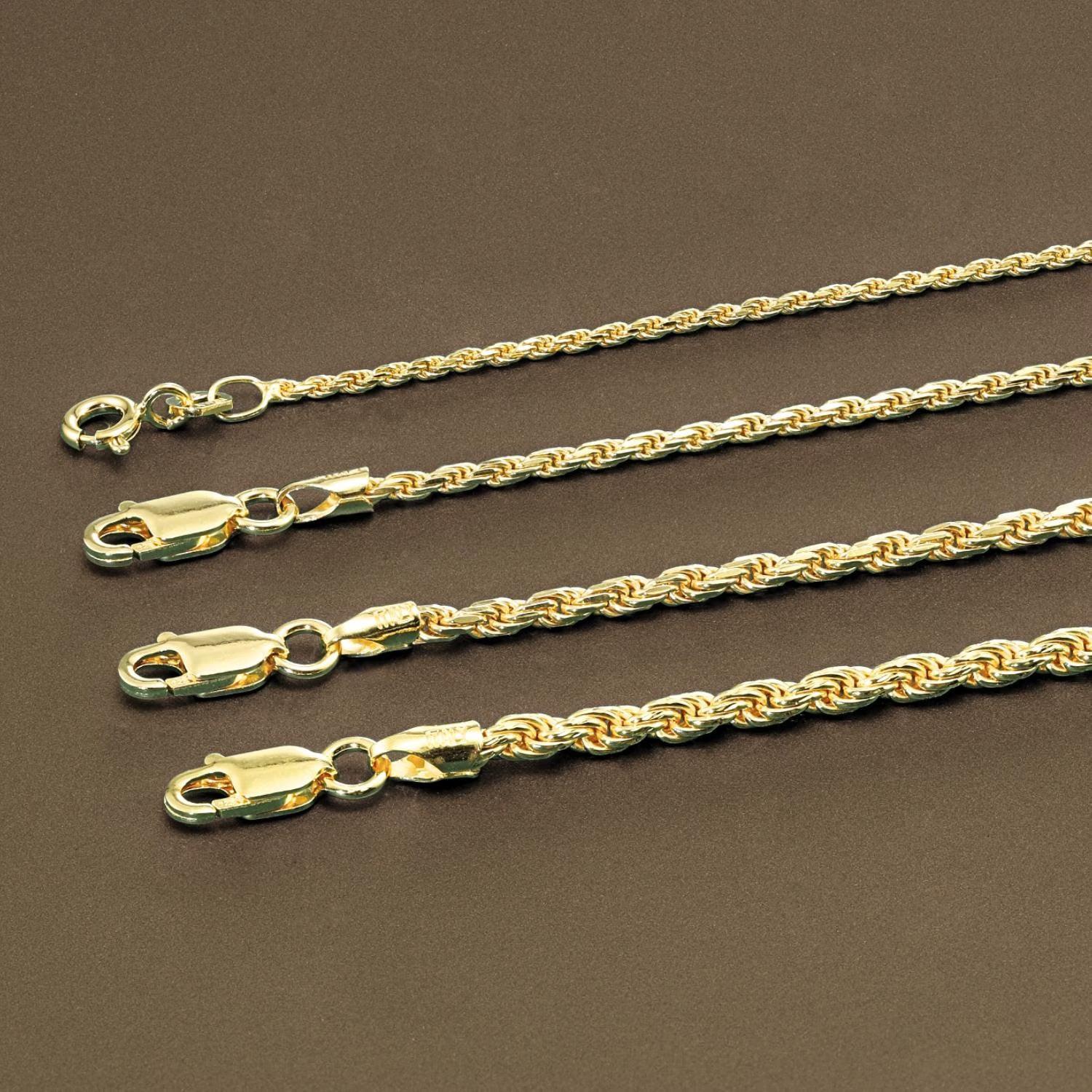 14K Gold Rope Chain Necklace – 925 Sterling Silver Dipped, Made in Italy.
