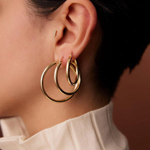 Luxurious 14K Gold Thick 3mm Waterproof Hoop Earrings for Everyday Elegance.