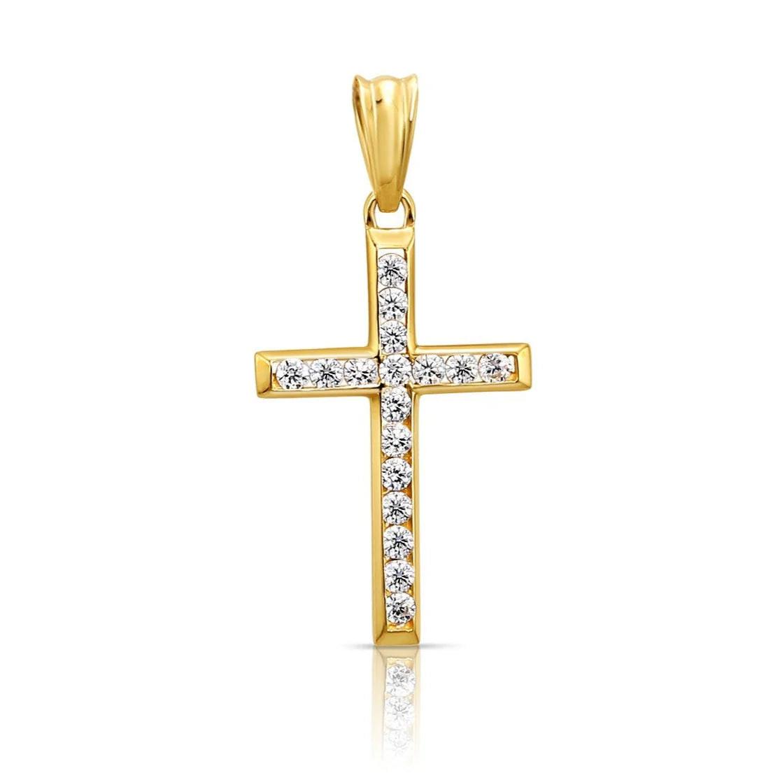 Dazzling 14K Yellow Gold CZ Cross Pendant Necklace with 18" Cable Chain.