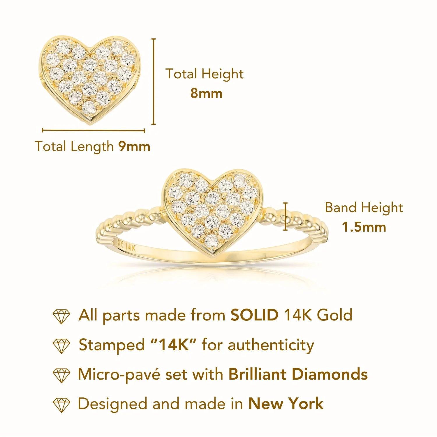 14K Gold Diamond Heart Ring - 0.17Ctw Elegant Love Gift for Her, Perfect for Anniversaries & Everyday Glamour.