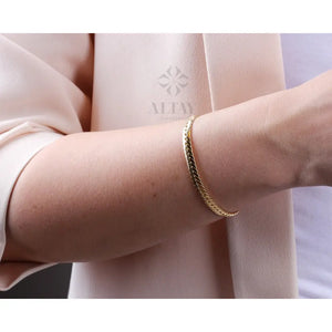 14K Gold 5MM Cuban Link Bracelet, Curb Chain Bracelet, Bold Link Chunky Vintage Chain Anklet, Men Women Stacking Bracelet, Gift for Her