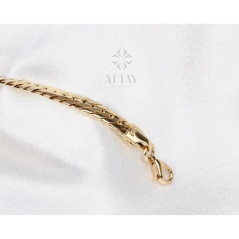 14K Gold 5MM Cuban Link Bracelet, Curb Chain Bracelet, Bold Link Chunky Vintage Chain Anklet, Men Women Stacking Bracelet, Gift for Her