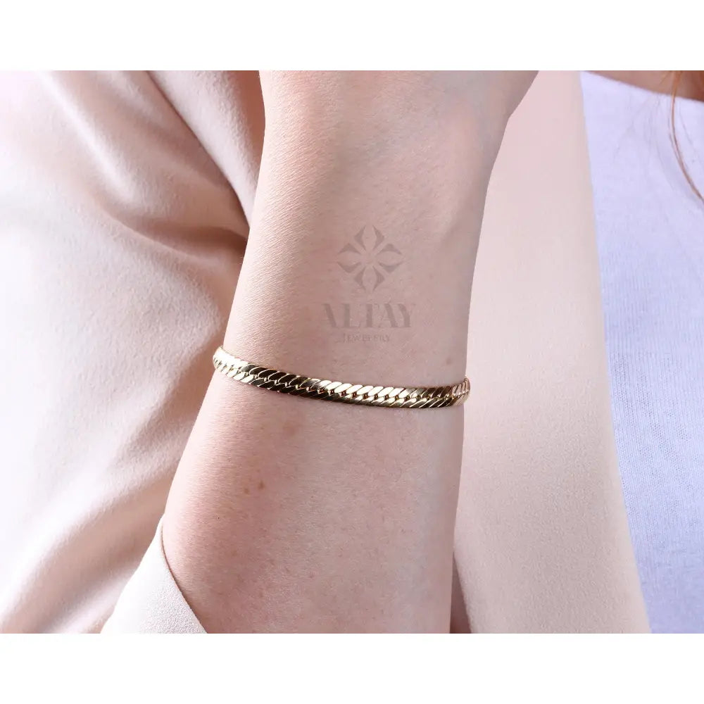 14K Gold 5MM Cuban Link Bracelet, Curb Chain Bracelet, Bold Link Chunky Vintage Chain Anklet, Men Women Stacking Bracelet, Gift for Her