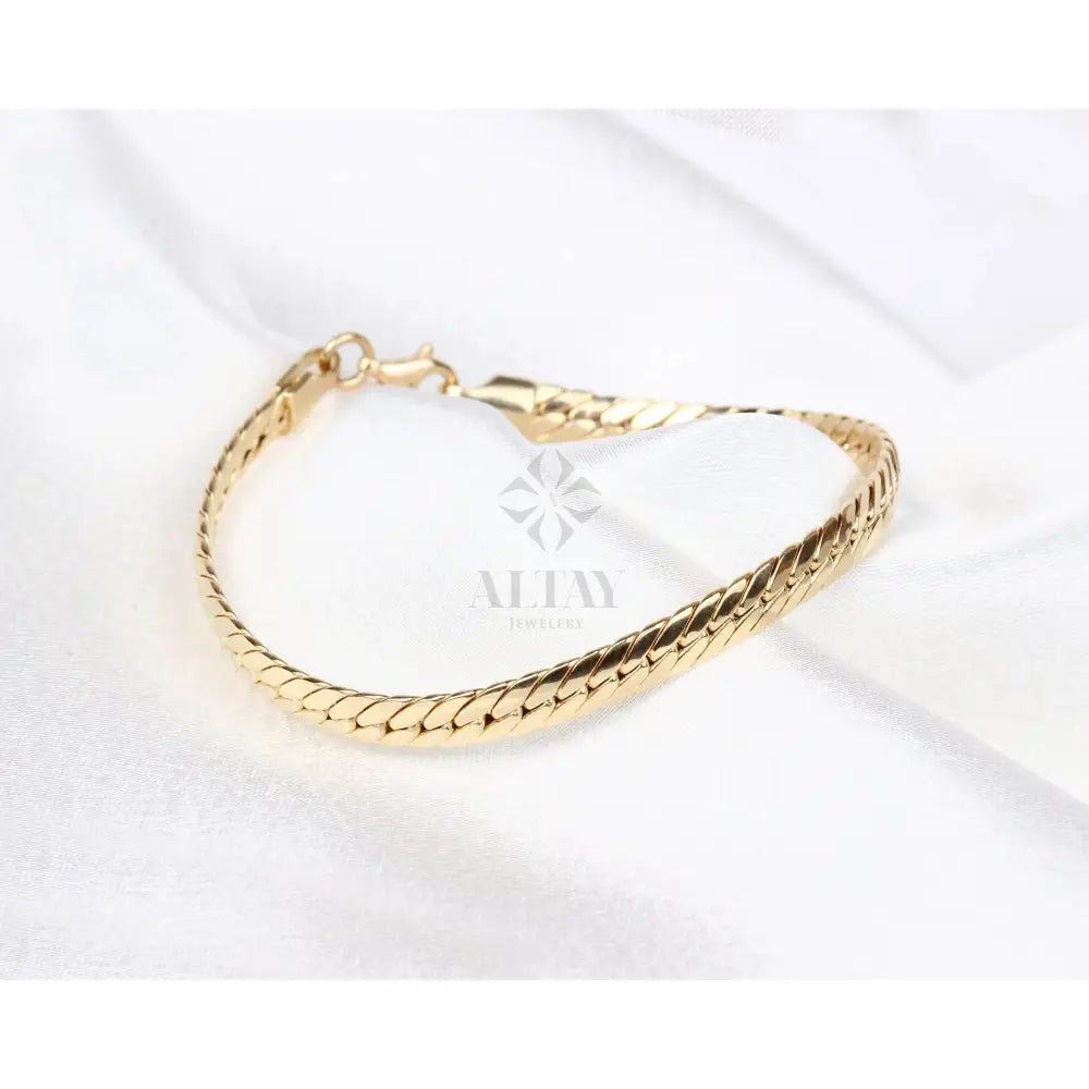 14K Gold 5MM Cuban Link Bracelet, Curb Chain Bracelet, Bold Link Chunky Vintage Chain Anklet, Men Women Stacking Bracelet, Gift for Her
