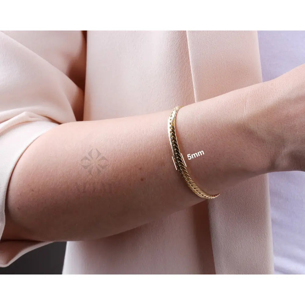 14K Gold 5MM Cuban Link Bracelet, Curb Chain Bracelet, Bold Link Chunky Vintage Chain Anklet, Men Women Stacking Bracelet, Gift for Her