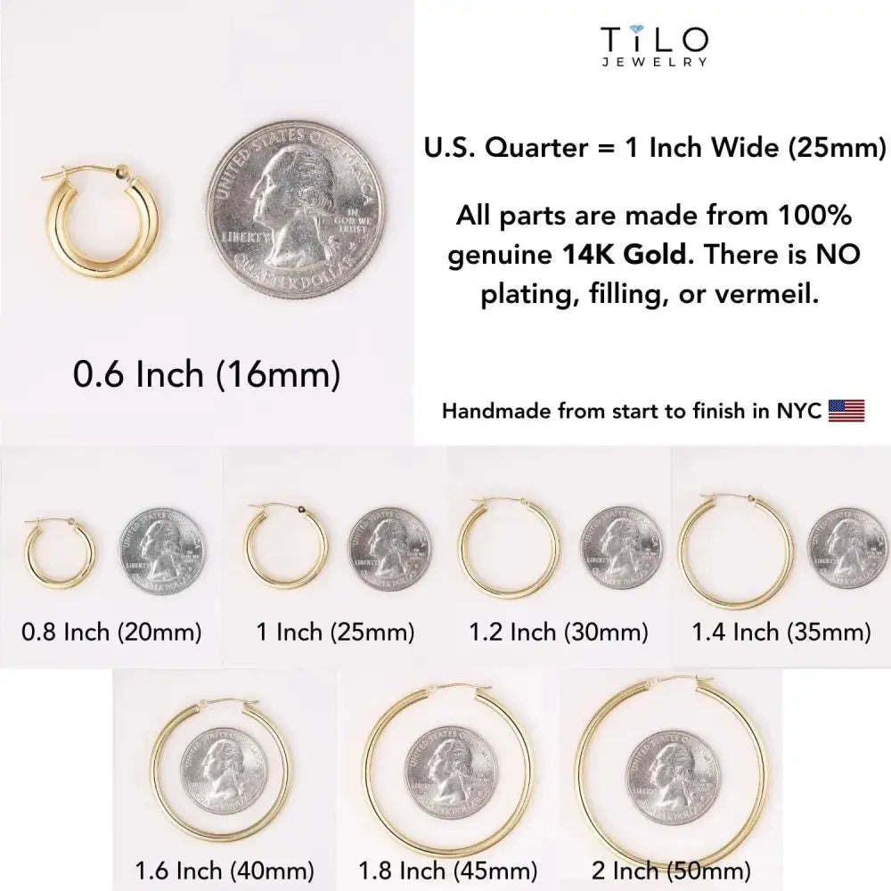14K Gold Classic Hoop Earrings, Solid 14K Yellow Gold Chunky Hoops, Bold and Classy 3Mm, Designed & Handmade by TILO Jewelry