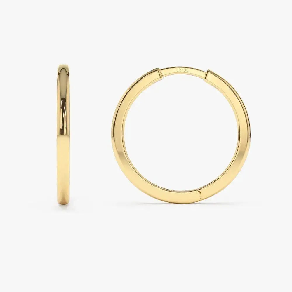 14K Gold Dainty 20mm Hoop Earrings - Elegant Ferkos Fine Jewelry Gift for Her.