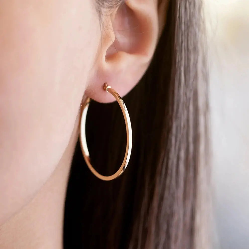 14K Gold Dainty Hoop Earrings - 34mm Large Real Gold Hoops for Women.