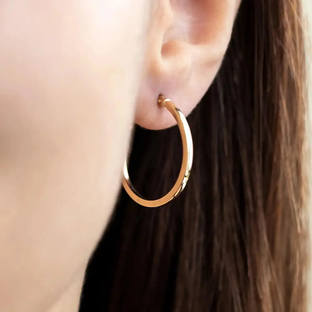 14K Gold Dainty Hoop Earrings - 34mm Large Real Gold Hoops for Women.