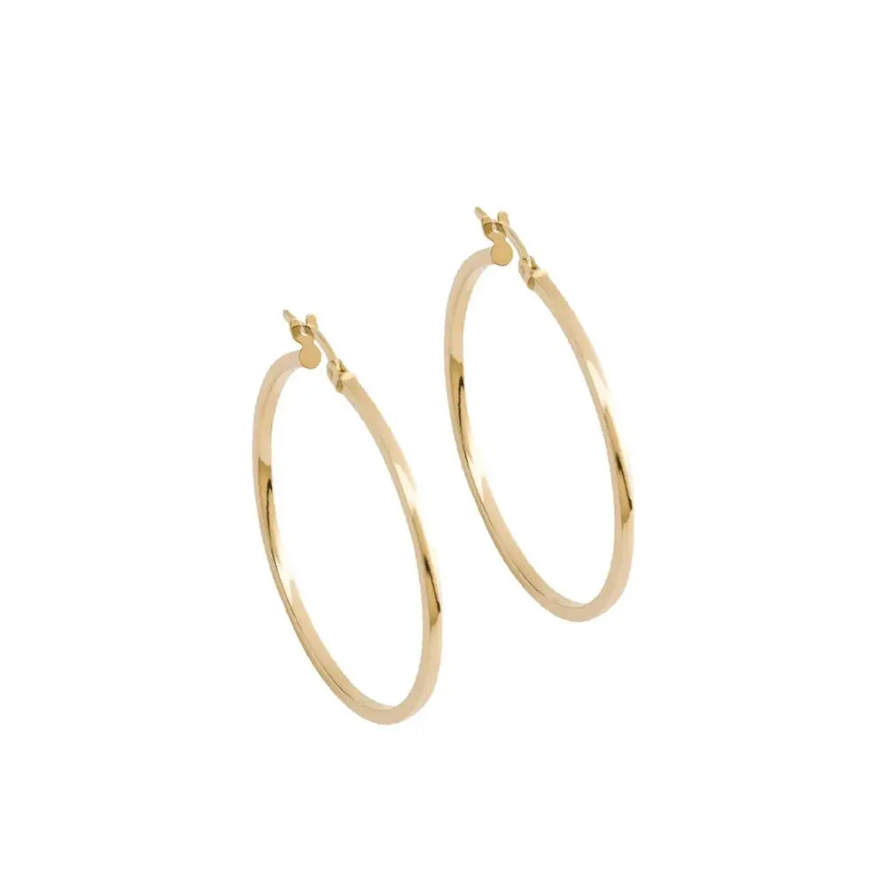 14K Gold Dainty Hoop Earrings - 34mm Large Real Gold Hoops for Women.