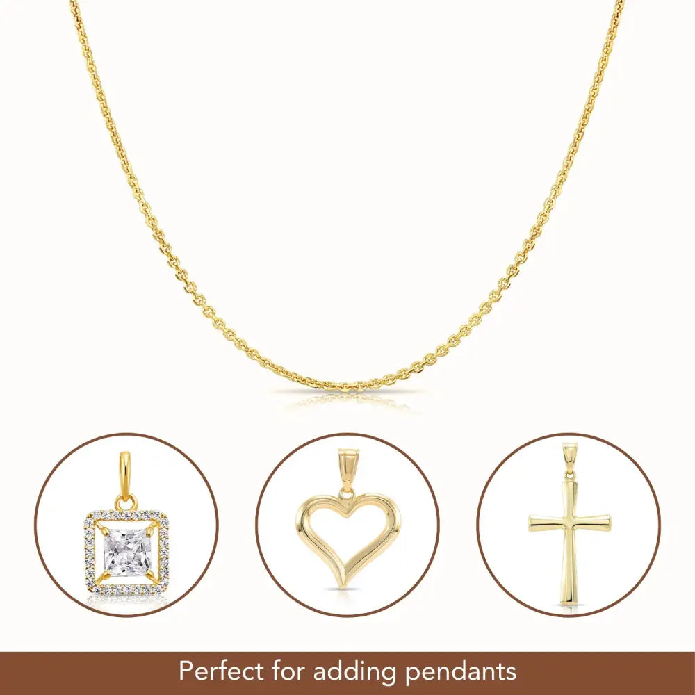 14K Gold Diamond Cut Cable Chain, Available in 14K Yellow or White Gold, Pendant Chain Necklace
