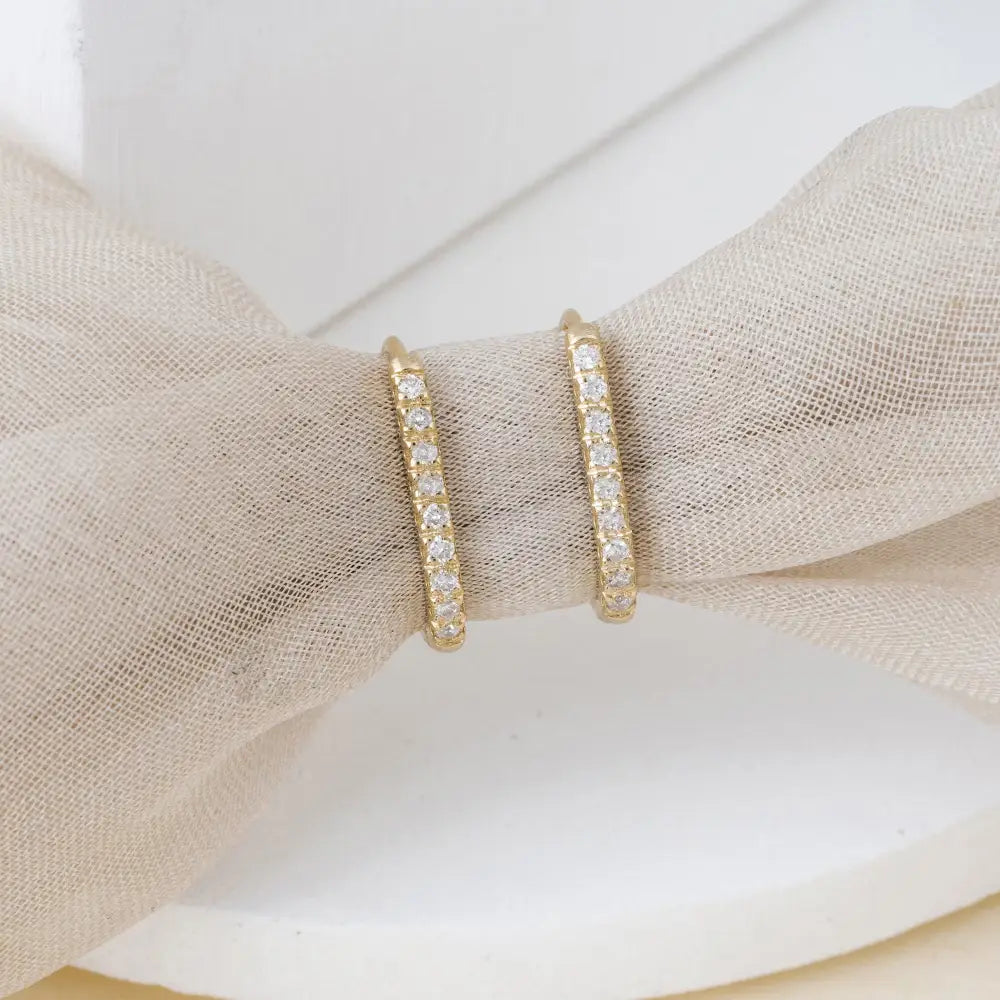 14K Gold Diamond Huggie Earrings, Micro Pave U-Hoop