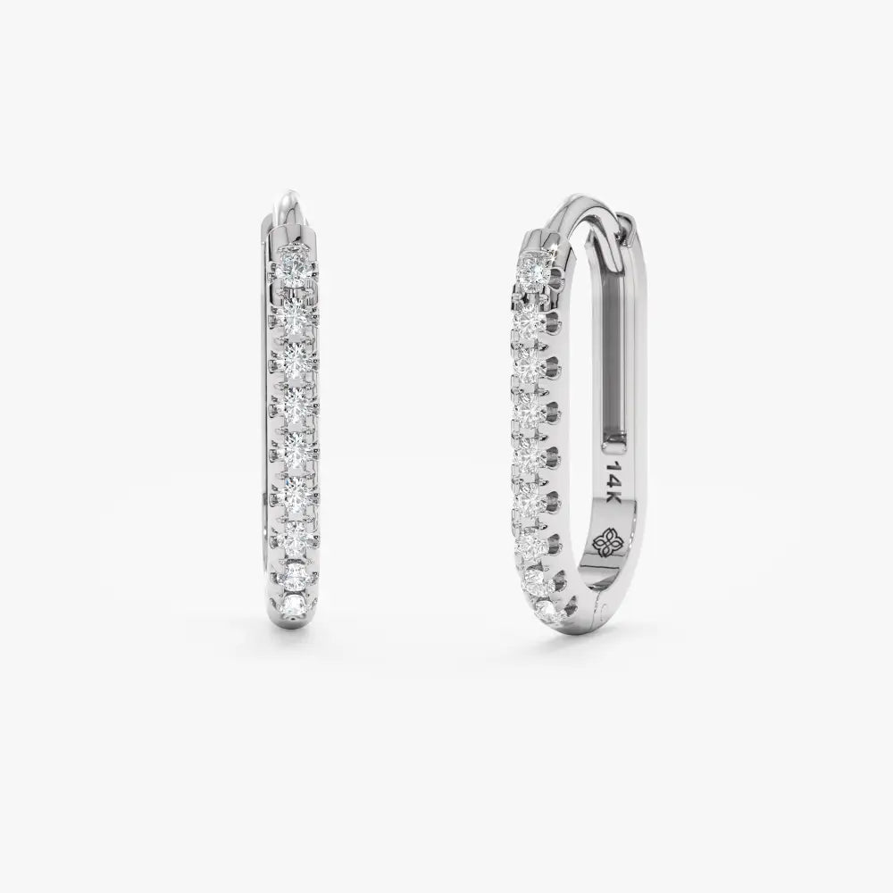 14K Gold Diamond Huggie Earrings, Micro Pave U-Hoop