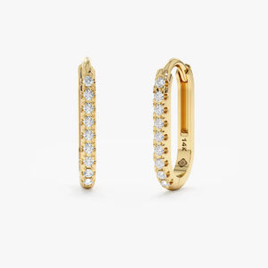 14K Gold Diamond Huggie Earrings, Micro Pave U-Hoop