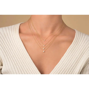14K Gold Diamond Solitaire Necklace: Dainty Prong Set