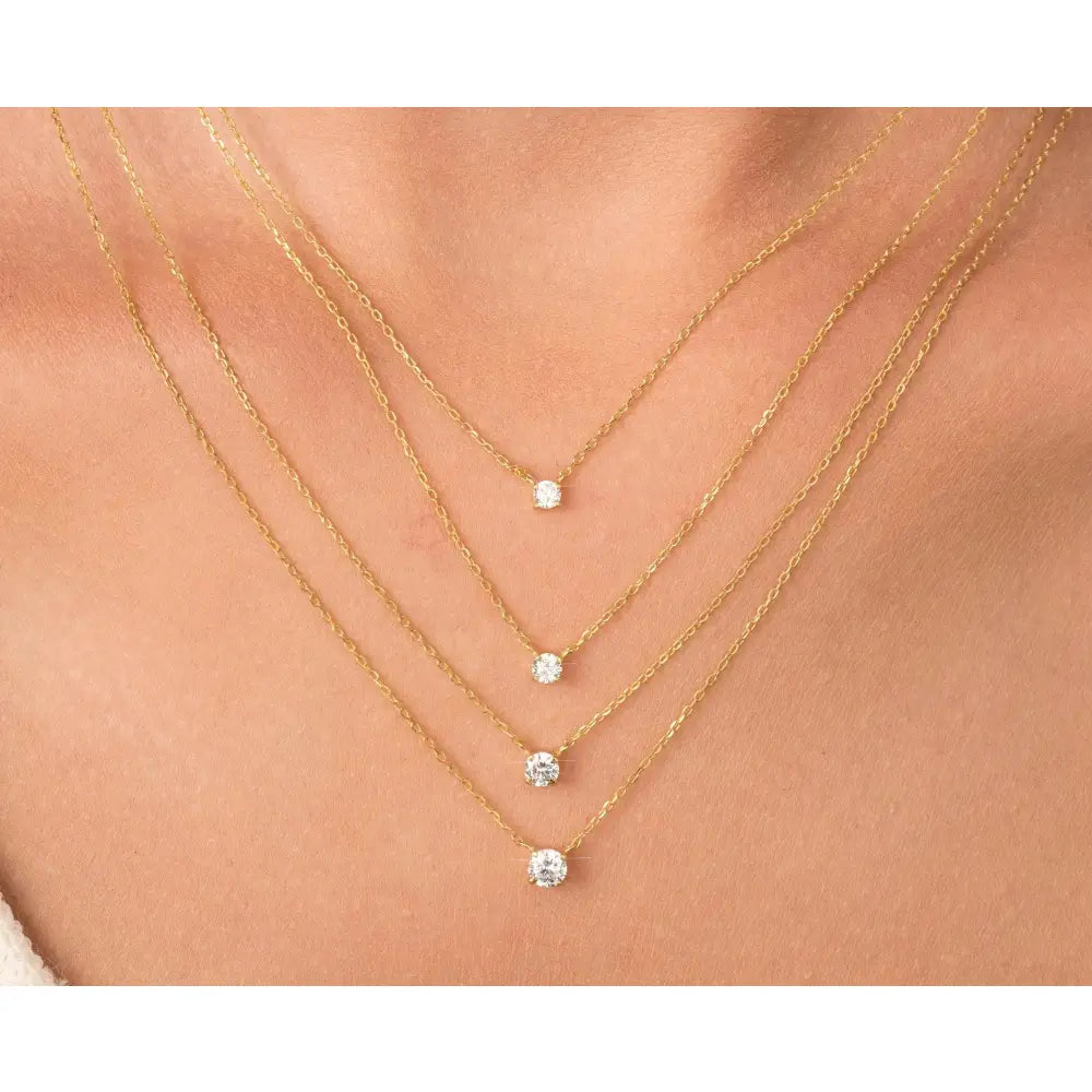 Stunning 14K Gold Diamond Solitaire Necklace – Elegant Dainty Floating Design for Effortless Minimalist Style.