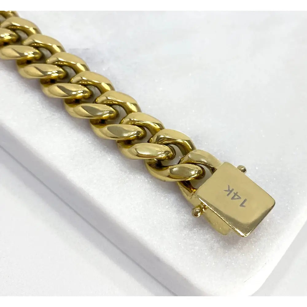 14K Gold Filled Miami Cuban Link 12Mm Unisex Chain Featuring Micro Pave Cubic Zirconia Double Safe Box Lock Clasp, Wholesale Jewelry