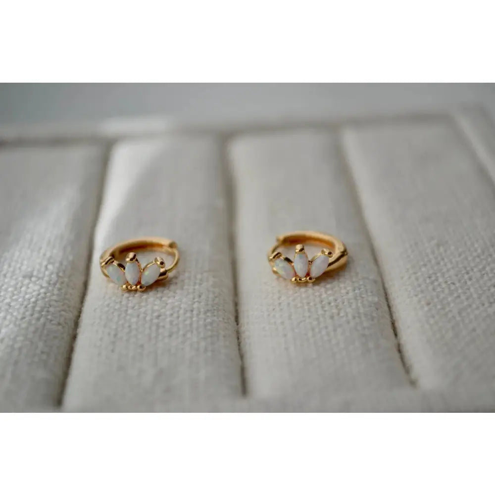 14K Gold Filled White Opal Marquise Huggie Hoop Earrings – Dreamy Gemstone Hoops for Birthdays & Everyday Luxe.