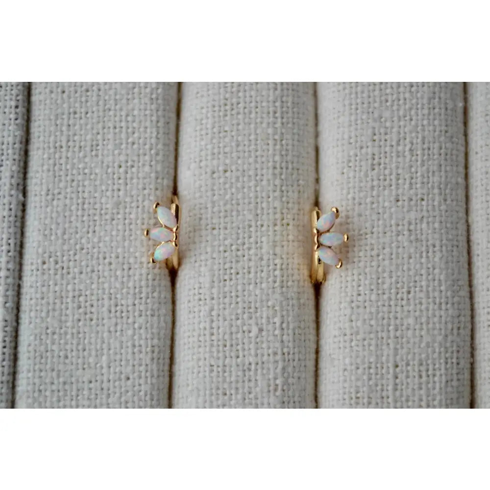 14K Gold Filled White Opal Marquise Huggie Hoop Earrings – Dreamy Gemstone Hoops for Birthdays & Everyday Luxe.